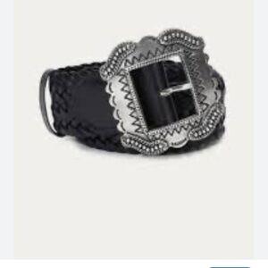 ba&sh Black Leather Belt Silver Buckle Size 75 XS